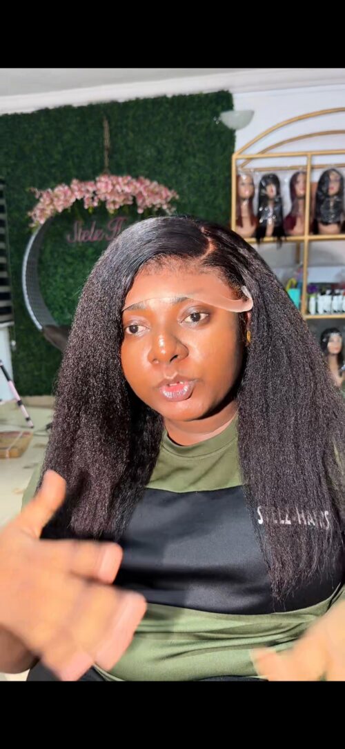 16 inches kinky straight with swiss lace 13by4 frontal