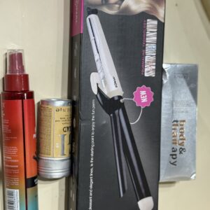 Wavy hair maintenance combo deal: iron curler, hair wax, morocco oil, heat protectant