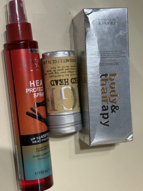 Combo deal: hair wax, heat protectant, morocco oil