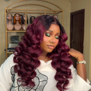24 inches super hollywood wavy  with 5*5 closure 400g burgundy