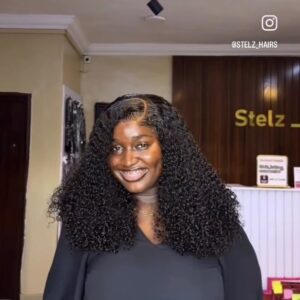 16 inches pixie curls with customized 5*5 closure