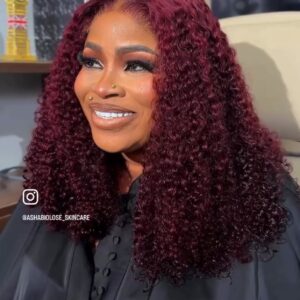 16 inches wine pixie curls with 5*5 closure