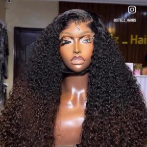 24 inches black with brown tips pixie curls with customized 5*5 closure