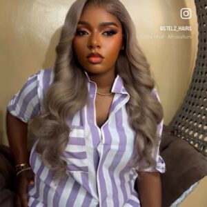 24 inches raw grey wavy with 5*5 closure